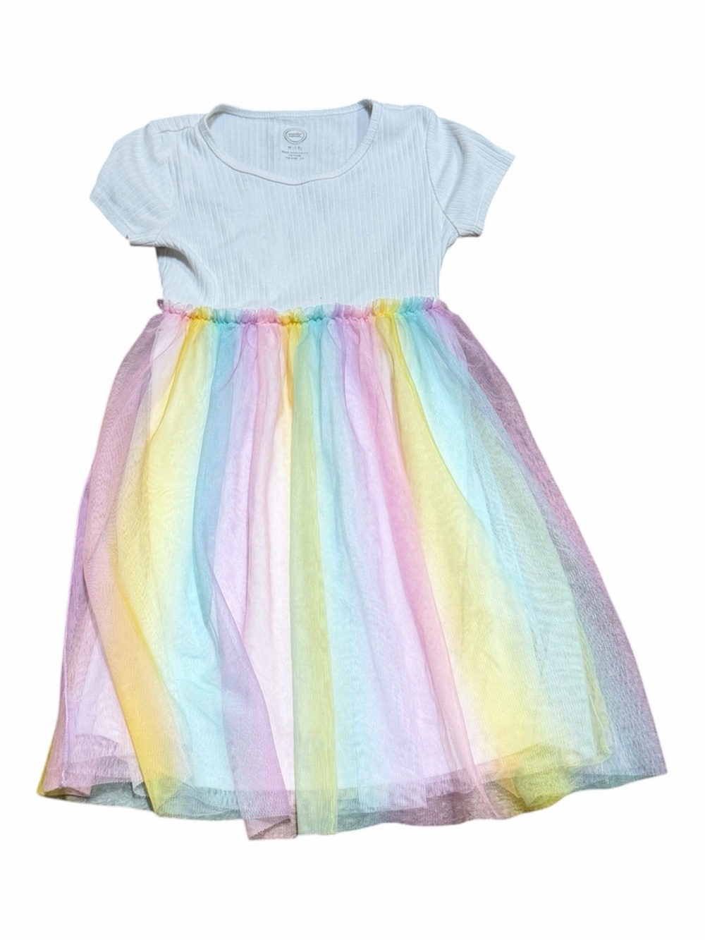 Wonder Nation White Top Pastel Rainbow Tulle Skirt Dress Size Medium (7/8) - Picture 2 of 3